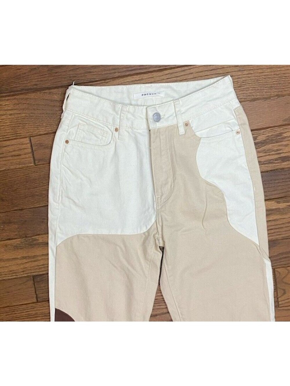 Pacsun Eco Tan~Brown Paneled High rise Mom Jeans Ginger Panel Color Block 24" - Picture 5 of 13